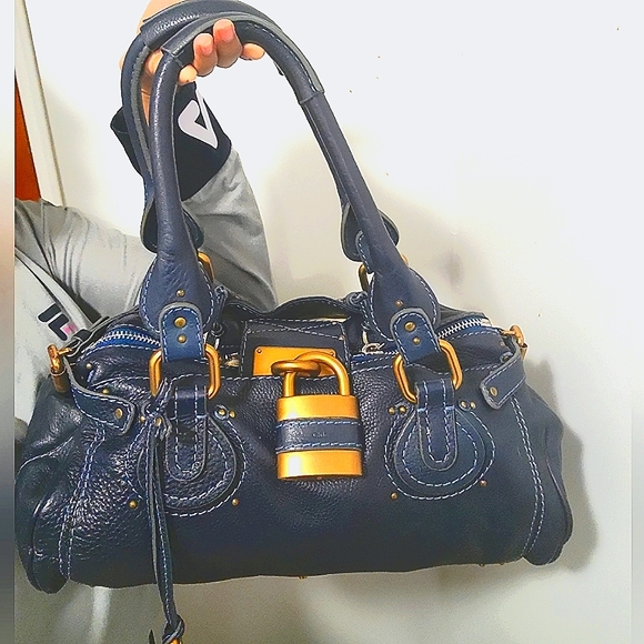CHLOE Paddington blue Pebbled Leather Iconic Satchel Shoulder Bag Handbag - Picture 1 of 13